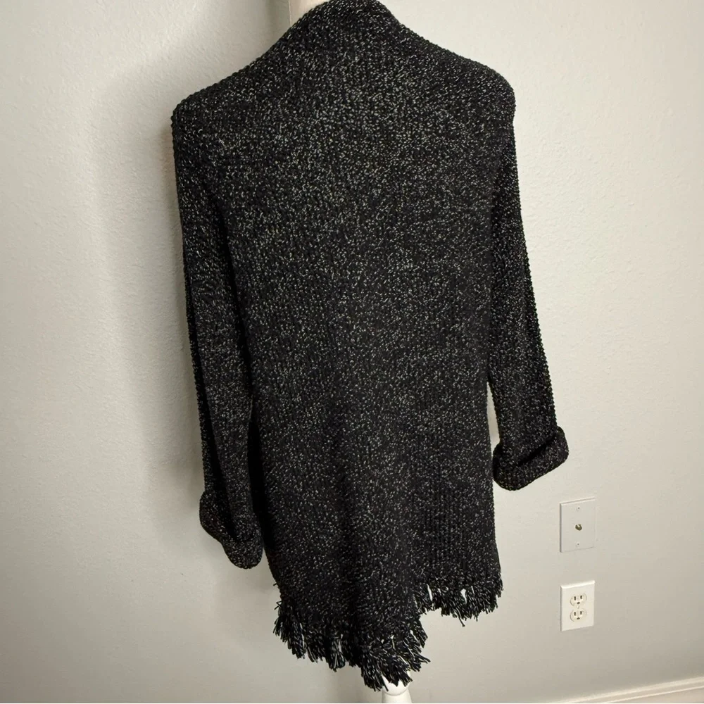Madewell Black White Marled Fringe Hem Cotton Cardigan Sweater E8151 XS